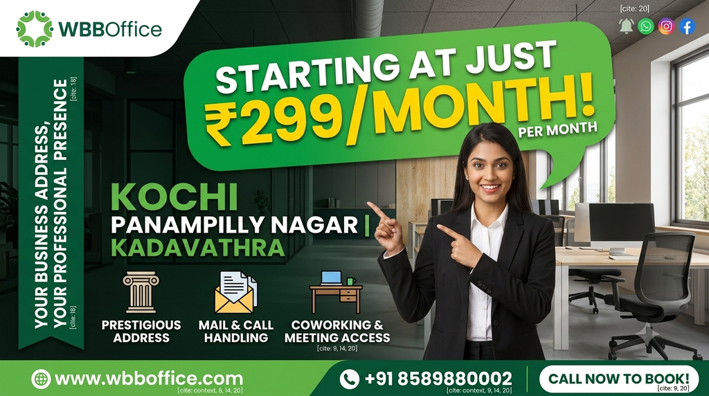 Affordable virtual office in Kochi starting at ₹299 per month